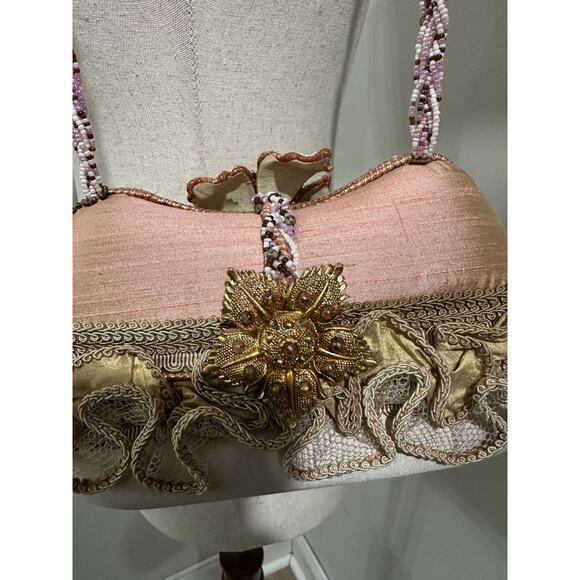 Vintage Mary Frances Embellished Floral Beaded Shoulder Bag Blush Fabric - Picture 8 of 13